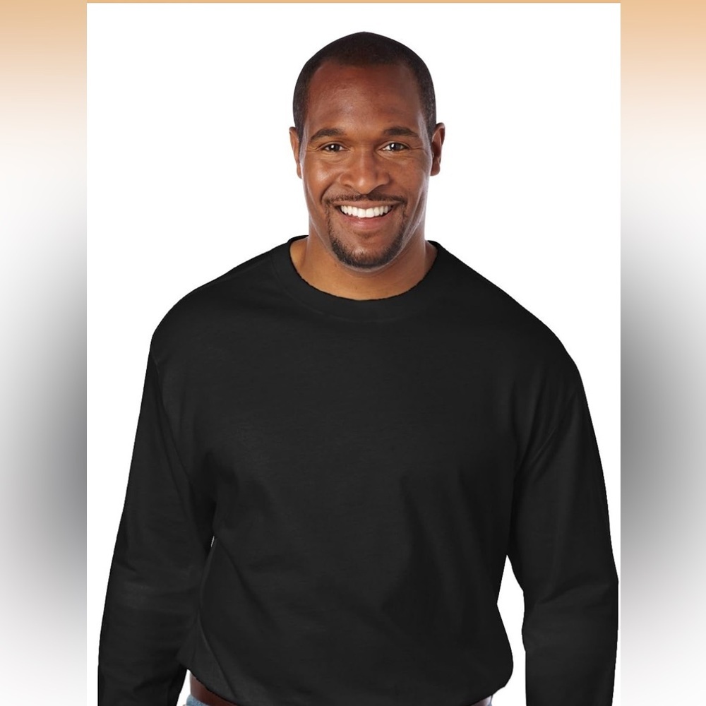NWT Harbor Bay by DXL Men Black 100% Cotton Long Sleeve Crew Neck Shirt Size 4XL